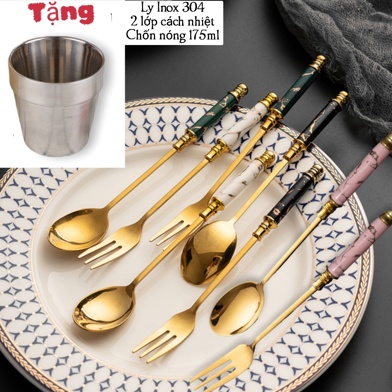 Bộ 6 Thìa Dĩa Sứ Xương Xanh Hàng Cao Cấp nhiều màu