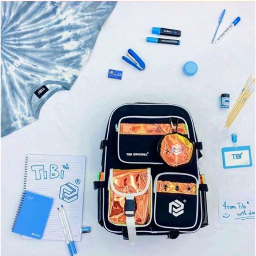 BALO nam nữ ba lô cặp đi học thời trang TIBI ULZZANG BASIC đi học HOLOGRAM Đen và Trắng | thegioibalo