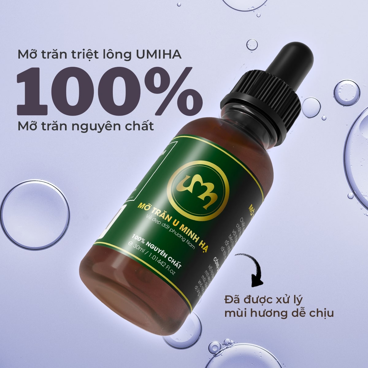 Mỡ trăn triệt lông U Minh Hạ nguyên chất (10/30ml) UMIHA dùng cho vùng Chân, Tay, Nách, Bikini, Body tại nhà hiệu quả an toàn tiết kiệm