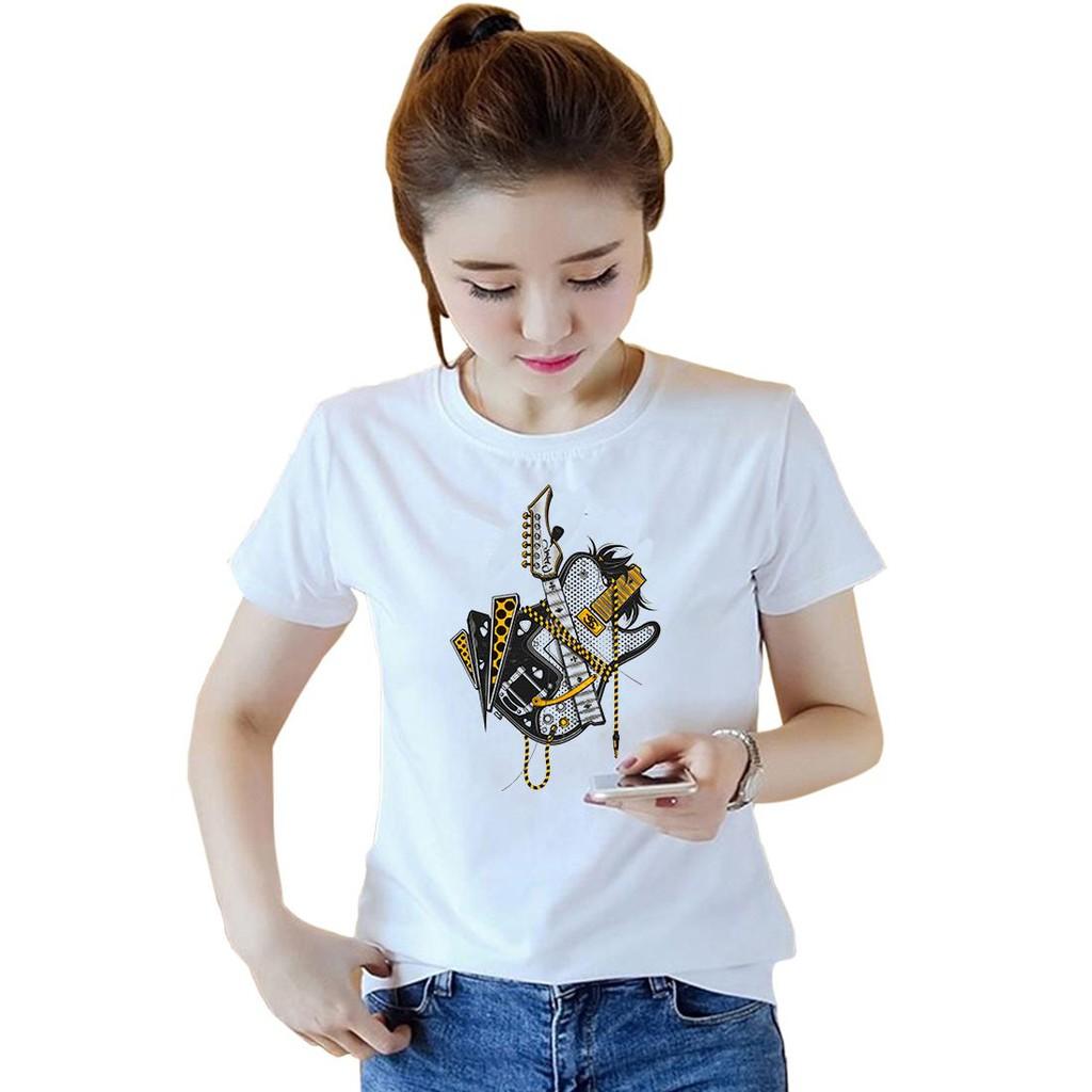 Áo thun nữ đẹp form rộng in hình đàn điện vải dày min