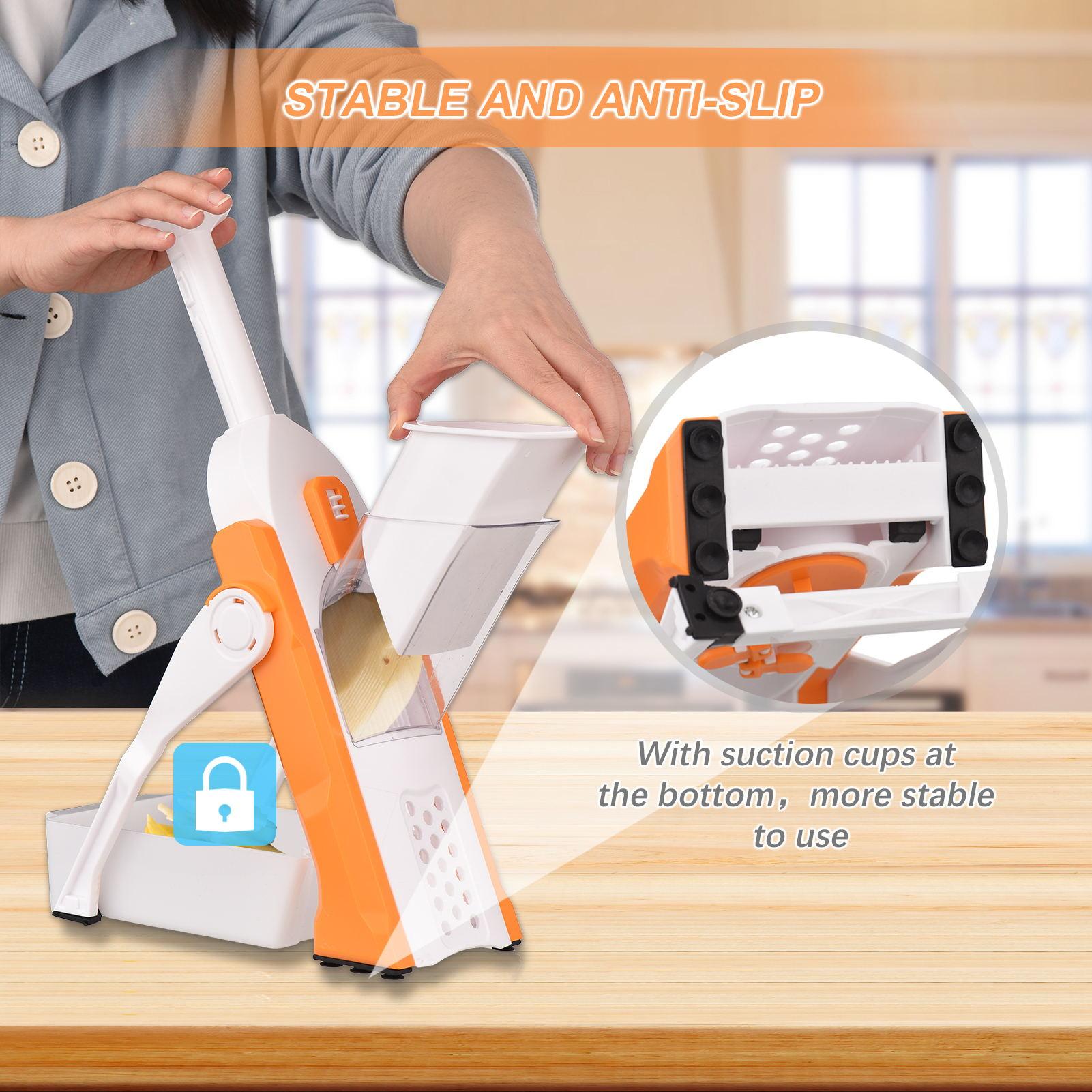 Safe Vegetable Cutter Kitchen Adjustable Vegetable Mandoline Slicer Chopper with Container Cleaning Brush for Potato