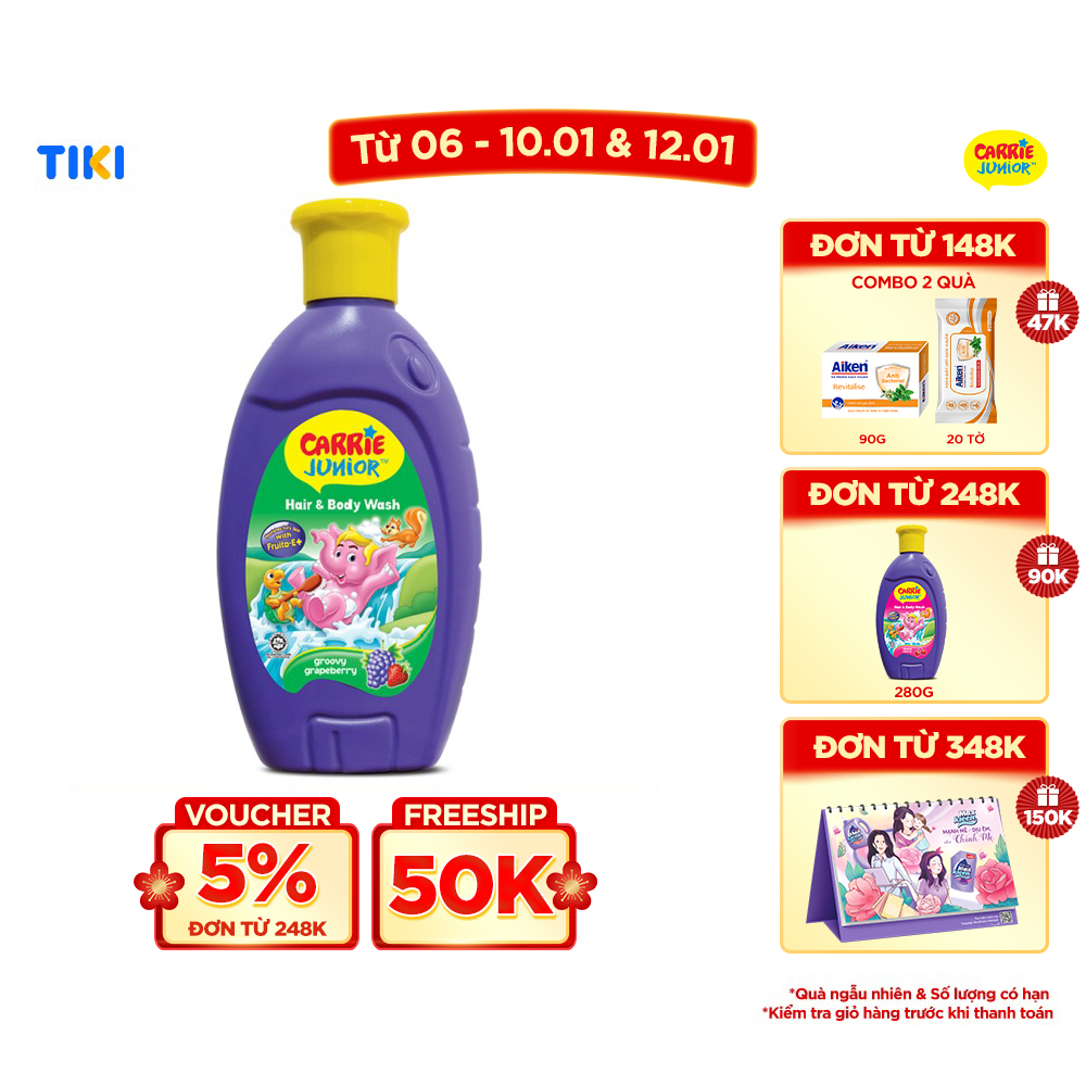 Sữa tắm Gội cho bé Carrie Junior hương Grapeberry 280g
