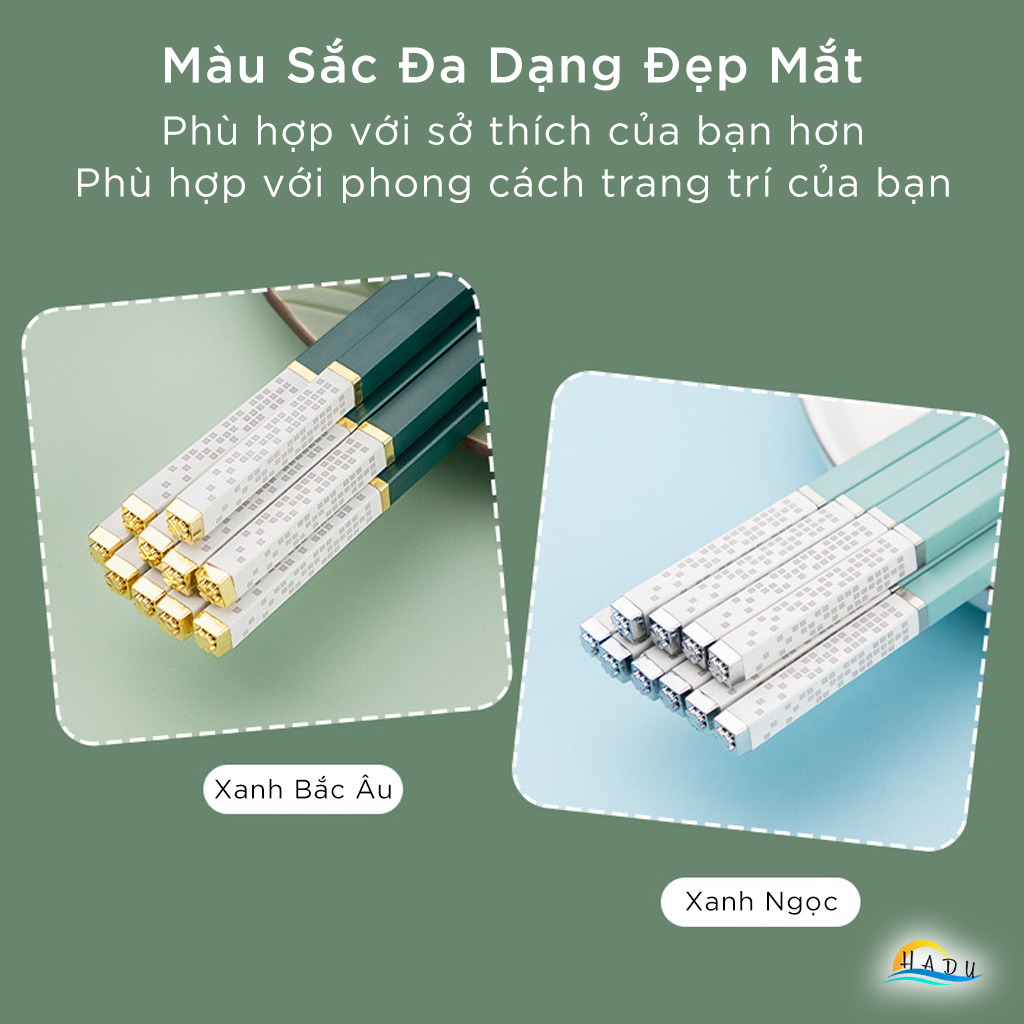 [10 Đôi] Đũa Ăn Cơm Cao Cấp Chống Mốc Kiểu Nhật Bản Sợi Thủy Tinh Kháng Khuẩn Màu Xanh Sang Trọng HADU