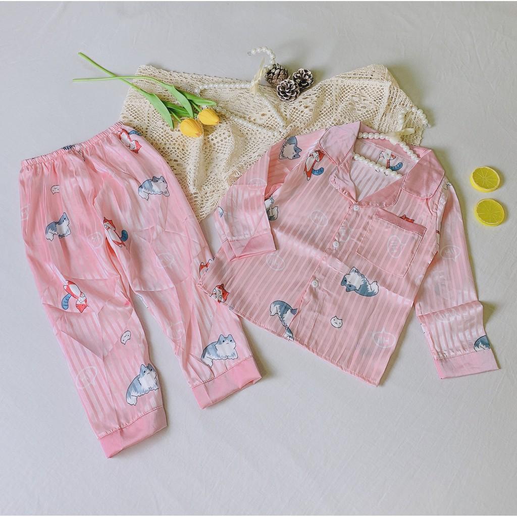 Bộ Ngủ Pijama Dài Tay Cho Bé Chất Lụa Gấm Size 12-24kg - Babi mama