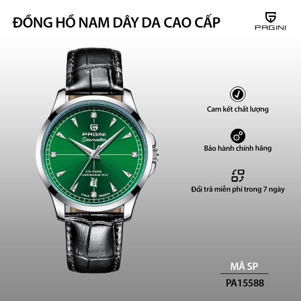 Đồng Hồ Nam PAGINI PA15588 Mặt Xanh Dây Da Cao Cấp Mặt Kính Chống Xước, Chống Nước