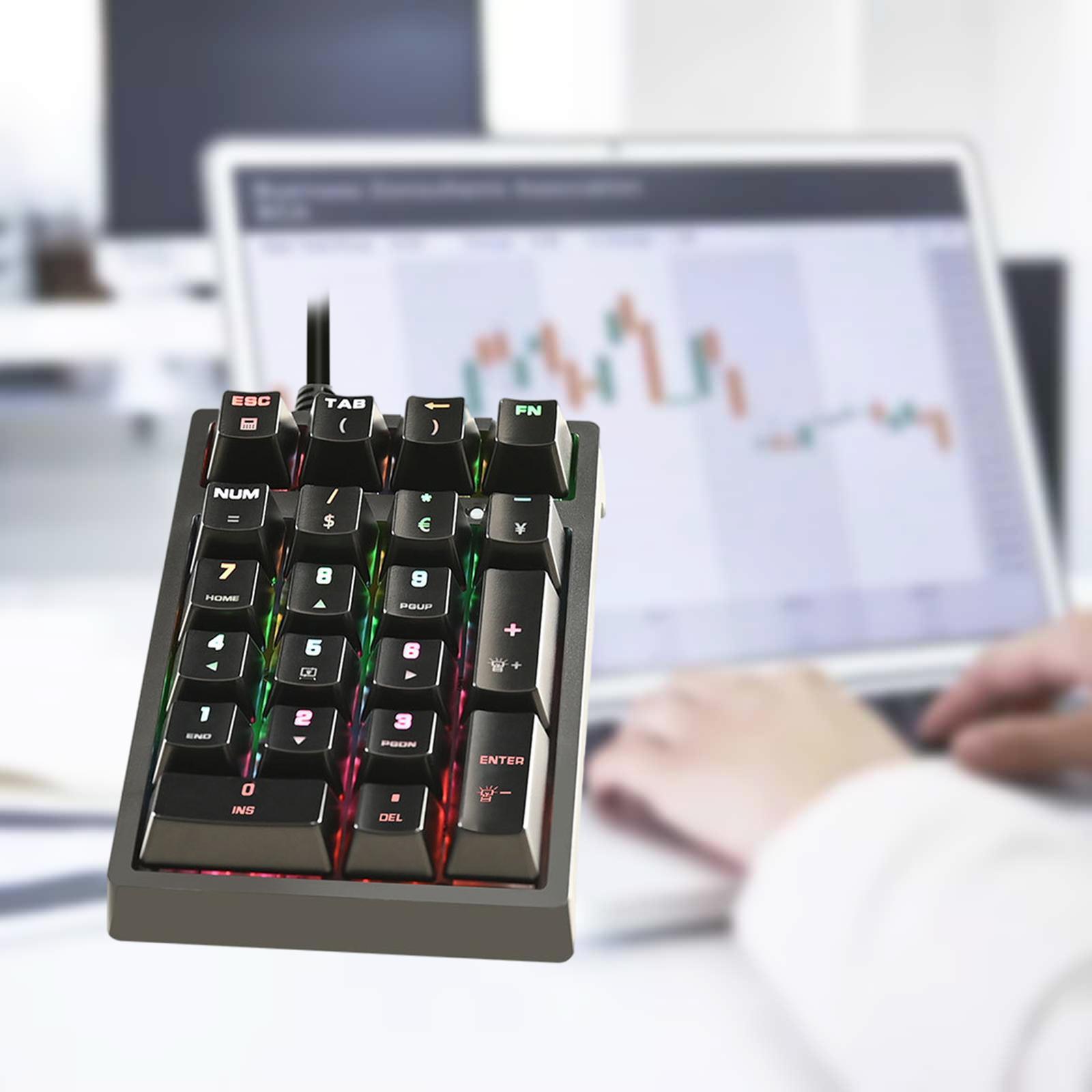 Compact K21 Mini Mechanical Numeric Keypad, 21 Keys, Plug and Play Blue Switch RGB USB Wired Numpad for Tablets Gamer PS Designers Notebook