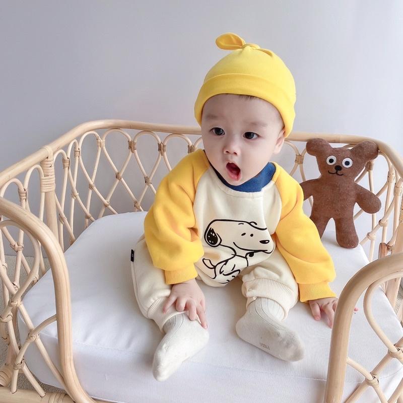 Body nỉ bông dài tay kèm mũ củ tỏi cho bé sơ sinh trai gái 4-12kg chất liệu nỉ bông quảng châu mềm mại