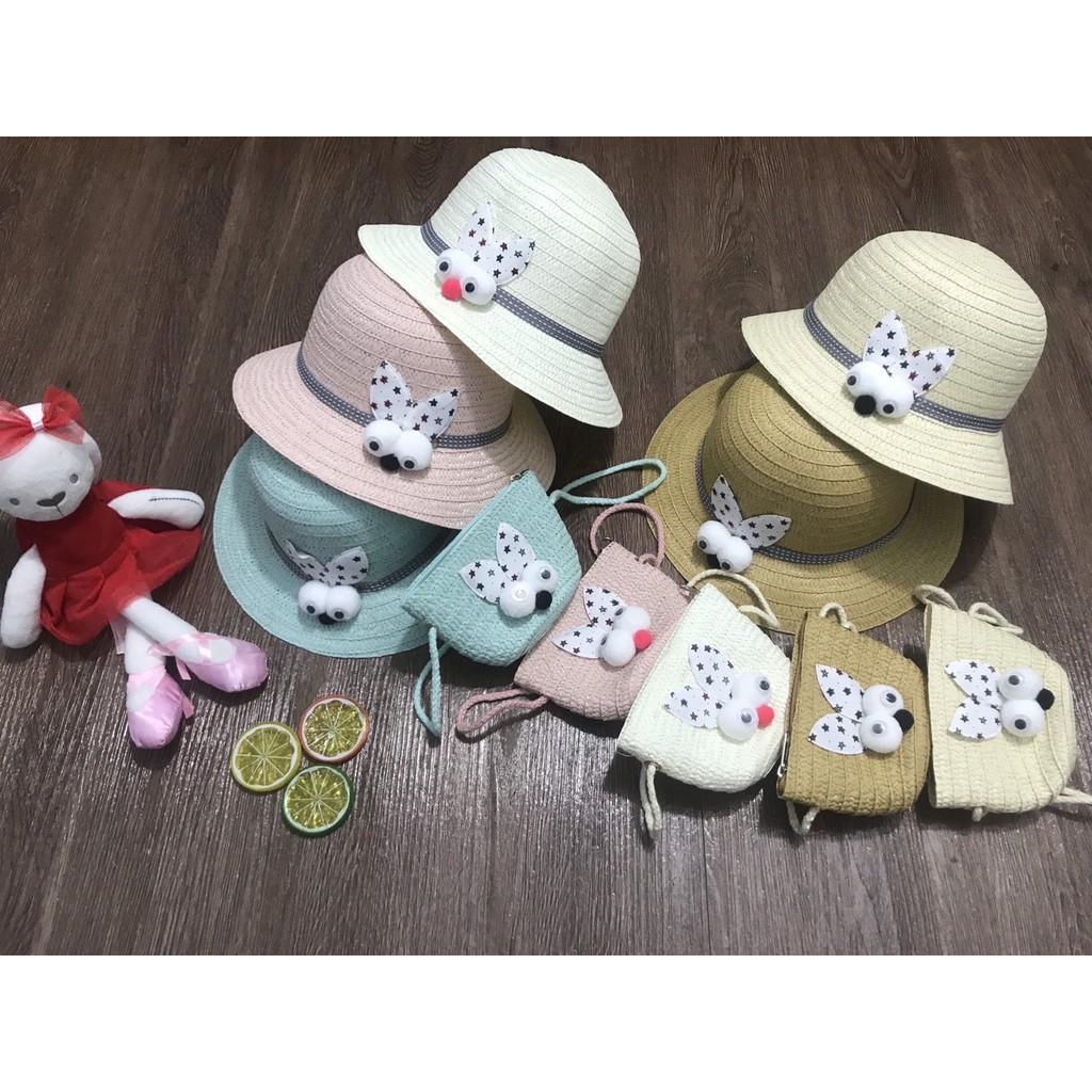 Set mũ cói rộng vành kèm túi xinh yêu cho bé