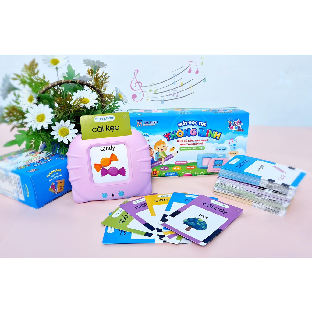 Đồ chơi thông minh Máy đọc từ vựng song ngữ Anh Việt, đọc thẻ flashcard - Gồm 112 thẻ 2 mặt 224 từ vựng và 12 chủ đề - Không sóng điện từ, an toàn cho bé