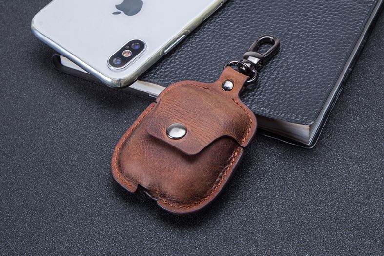 Bao da dành cho Apple Aipods - Apple Airpods Leather Case - Chất liệu da ngựa 100%, Có móc đeo, dùng được cho Airpods 1 và 2, nội dung kèm video