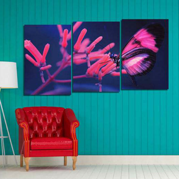 Bộ 3 Tranh Canvas Không Viền Treo Tường Về Hoa Và Bướm W538