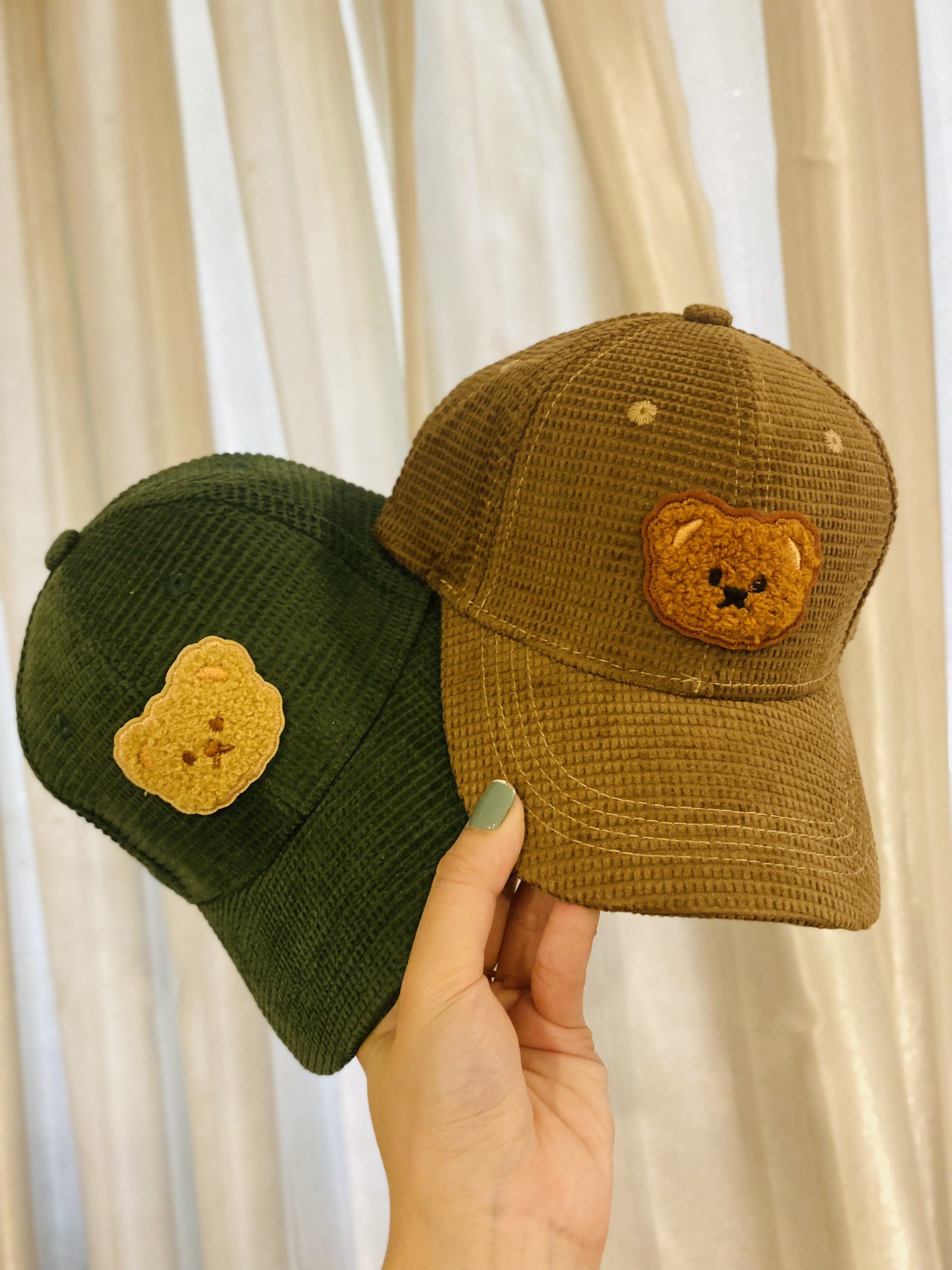 NÓN KẾT KAKI NHUNG HÌNH GẤU BEAR ĐÁNG YÊU