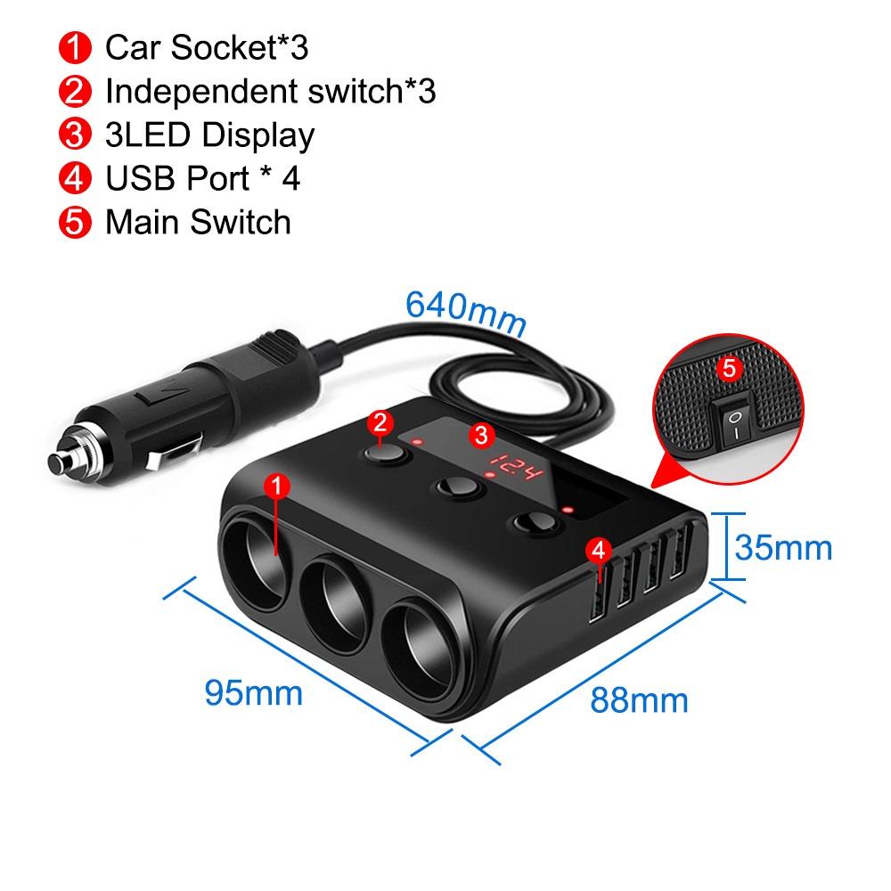 Củ sạc trên xe hơi 4 cổng USB 12-24V có công tắc bật/tắt cho GPS/điện thoại di động