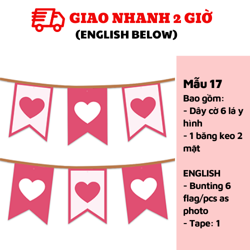 Dây cờ trang trí Valentine lễ tình nhân nhiều mẫu 14/2 vlt15