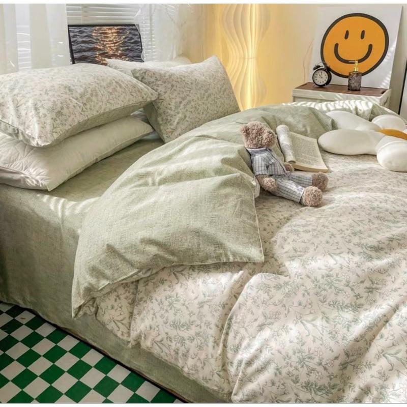 Bộ Chăn Ga Gối Côtton living 100%cotton Hàng Nhập Khẩu 4 Món Hoa Nhí Nhỏ Vintage