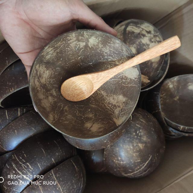 Combo - Bát gáo dừa & Muỗng gỗ dừa giá rẻ | Bát trộn mask | Quậy bột