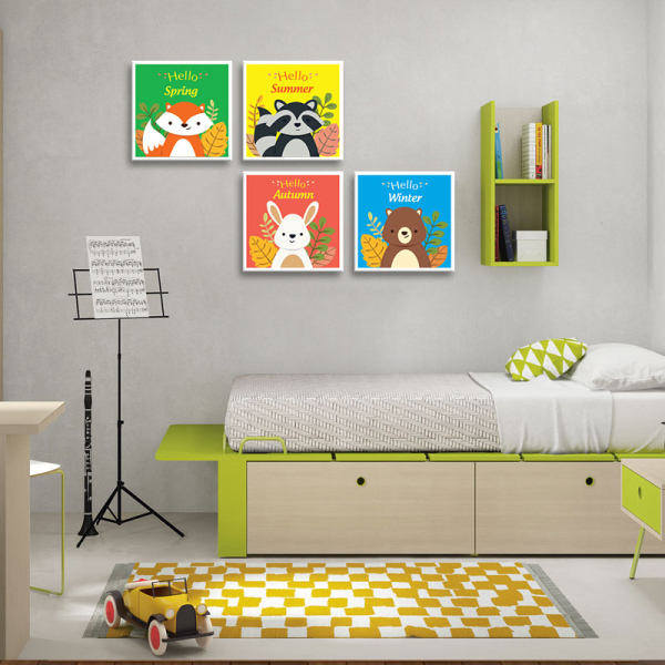 Bộ 4 Tranh Treo Tường Cho Trẻ Nhỏ Xin Chào Bốn Mùa Gỗ MDF W1188