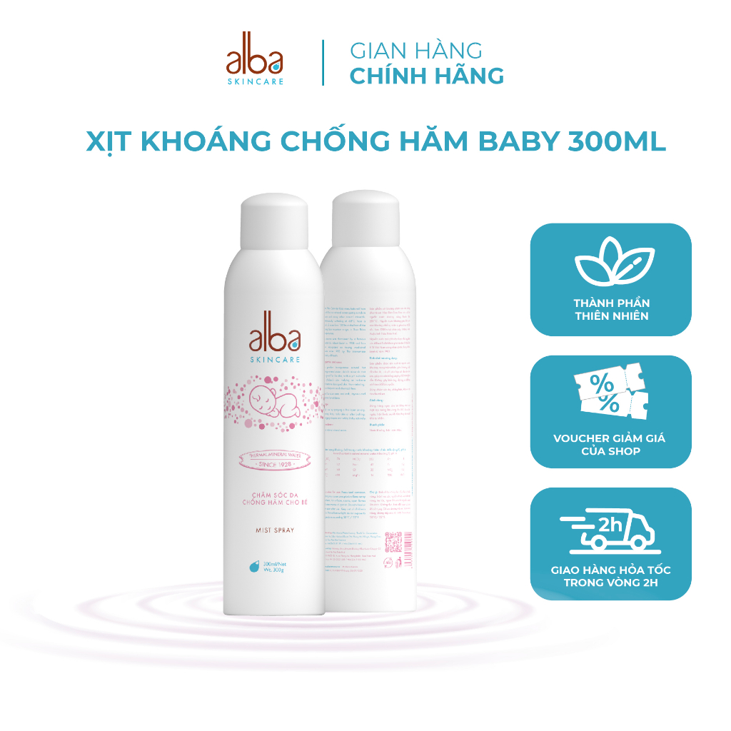 Xịt khoáng trẻ em Alba Skin Care - Chống hăm khô rôm sẩy do bỉm giúp da bé mịn màng - 300ml