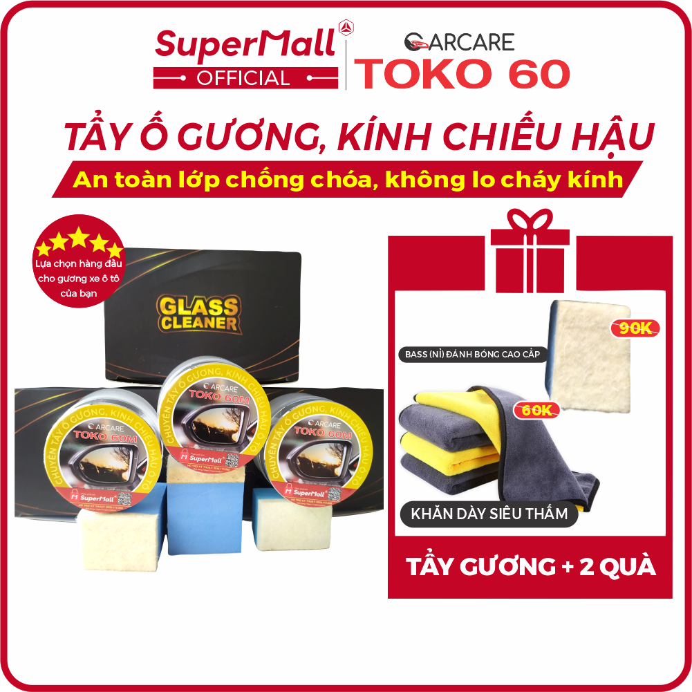 Kem tẩy gương, kính chiếu hậu ô tô TOKO 60 M - Tẩy ố gương, tẩy cặn canxi, ố mốc kính, đảm bảo an toàn gương có lớp chống chóa | Lựa chọn hàng đầu của GARAGE, Chăm sóc xe