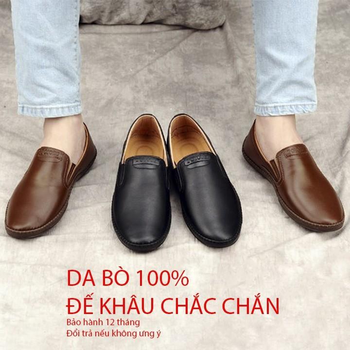 Giày Lười Da Nam - Chất Liệu DA Bò 100%, Đế Cao Su Đúc Êm Chân, Đế Khâu Bền Bỉ