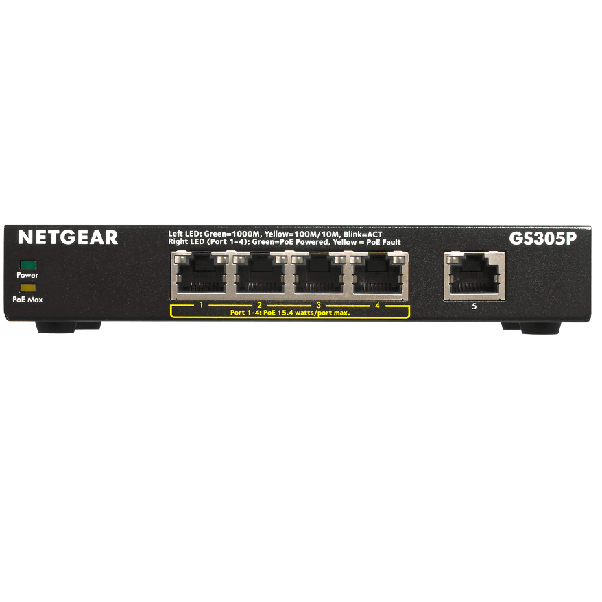 Bộ Chia Mạng 5 Cổng Switch Netgear GS305P 5 Port Gigabit Ethernet Unmanaged Switch with 4-Port PoE - Hàng Chính Hãng