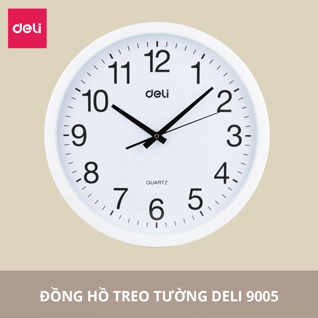 Đồng Hồ Treo Tường Kim Trôi Quazt Cao Cấp Deli Không Tiếng Ồn Có Bảo hành Kèm Móc Treo 9005