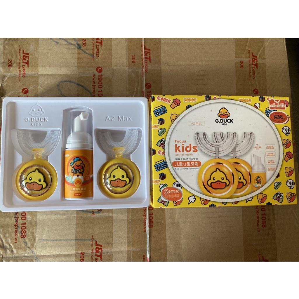 Set 2 Bàn Chải Chữ U Hình Vịt Vàng Kèm Kem Đánh Răng Cho Bé - Siêu Mềm và Dễ Thương