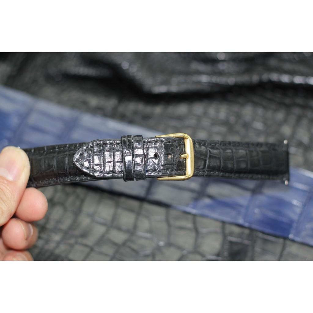 Dây đồng hồ da cá sấu cao cấp màu đen vân bông SIZE 20MM