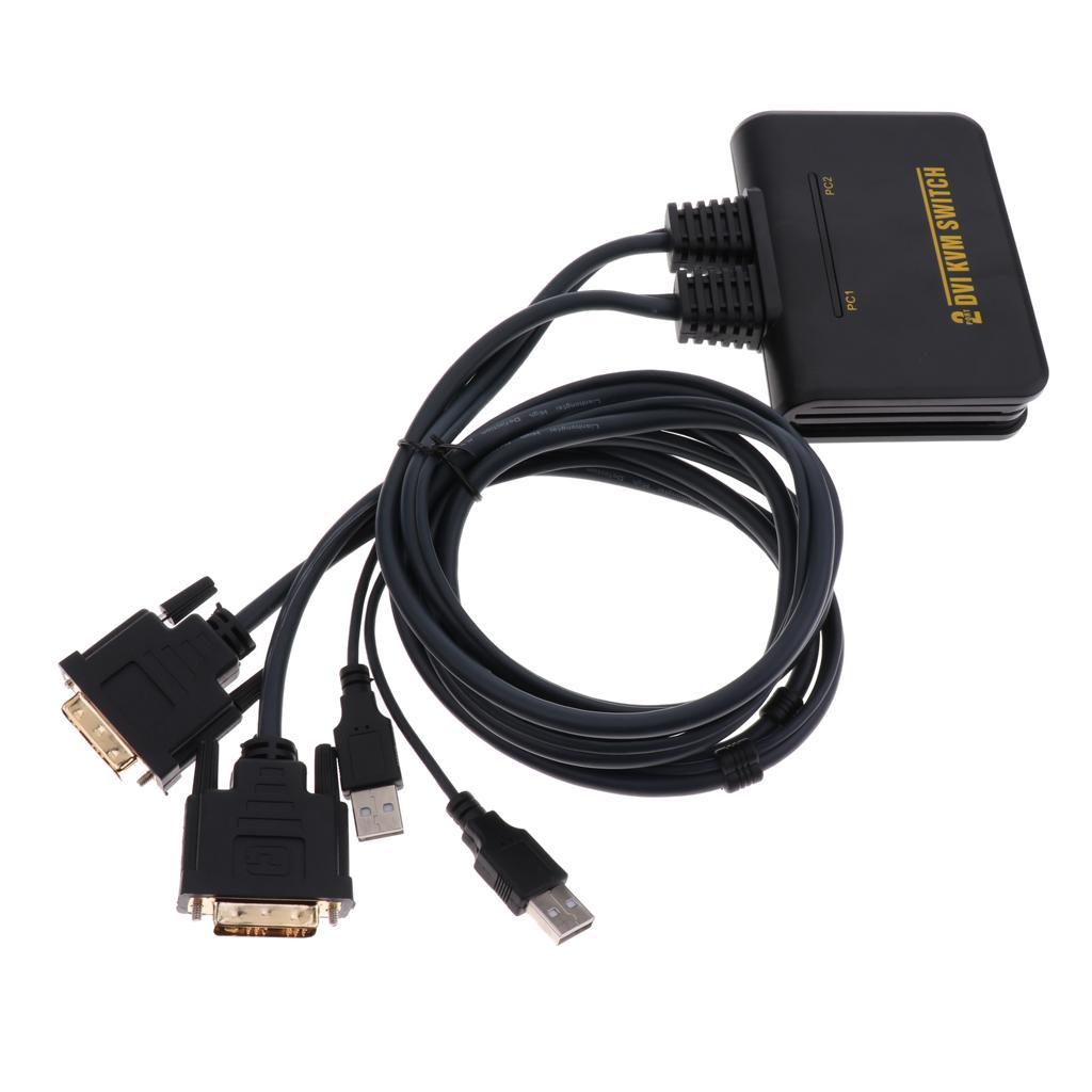 2-Port USB KVM Switch Converter with Cable for Mouse Keyboard Black