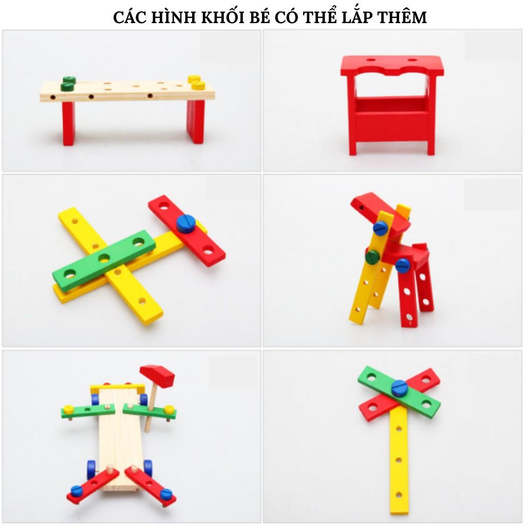 Xe lắp ghép xe tải gỗ kèm đập bóng cho bé học màu sắc, luyện vận động tinh và tập làm kỹ sư
