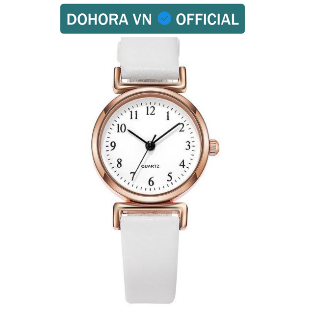 Đồng hồ nữ mặt nhỏ DOHORA VN DSDH108 dây da mặt tròn có số mẫu mới cực thanh lịch thời trang hot chống nước sinh hoạt nhẹ dây da dành cho học sinh cấp 2 sinh viên - Hàng nhập khẩu