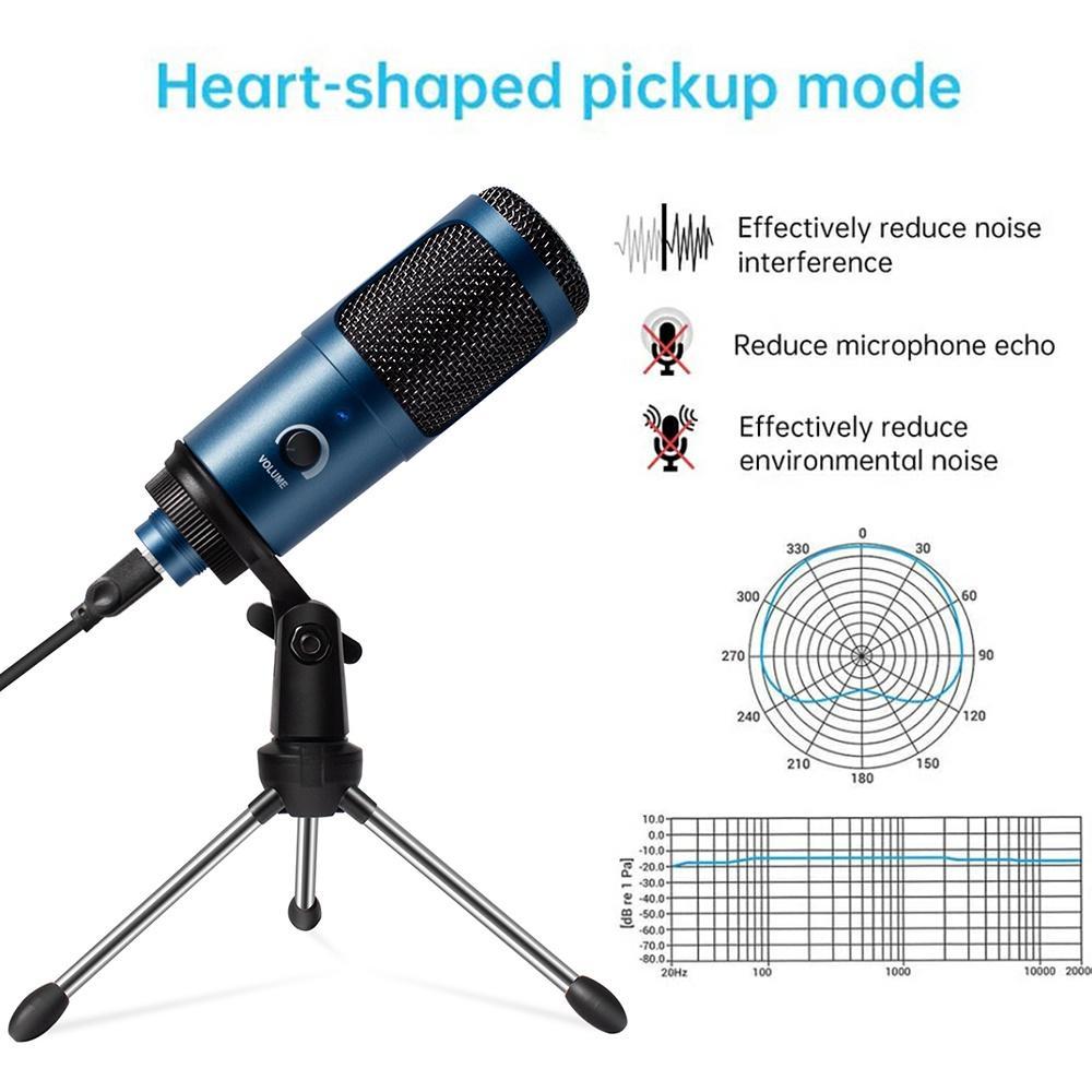Ghi âm USB Condenser Micrô micrô phòng thu chuyên nghiệp cho máy tính PC Máy tính xách tay Podcasting giọng nói cho Youtube