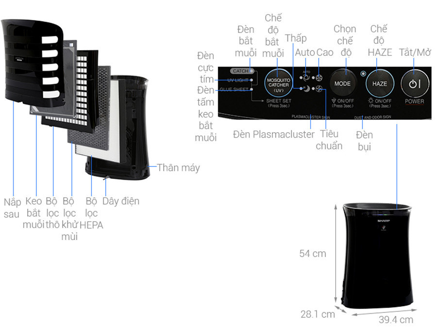 Máy Lọc Không Khí Bắt Muỗi Sharp FP-GM50E - Đen - Hàng chính hãng