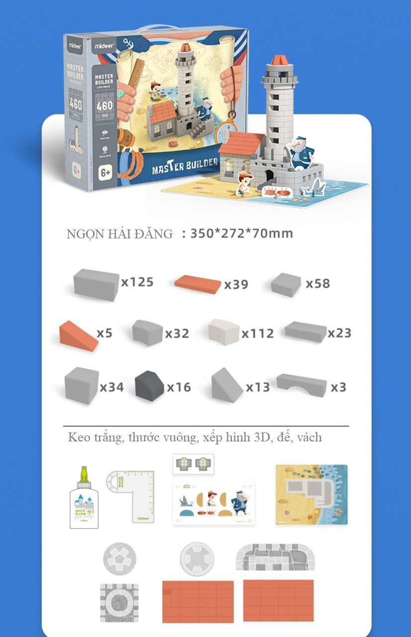 MIDEER STEAM Bộ đồ chơi xếp hình bằng gạch Xây dựng có 5 cấp độ MASTER BUILDER - trò chơi STEAM cho bé từ 6 7 8 tuổi