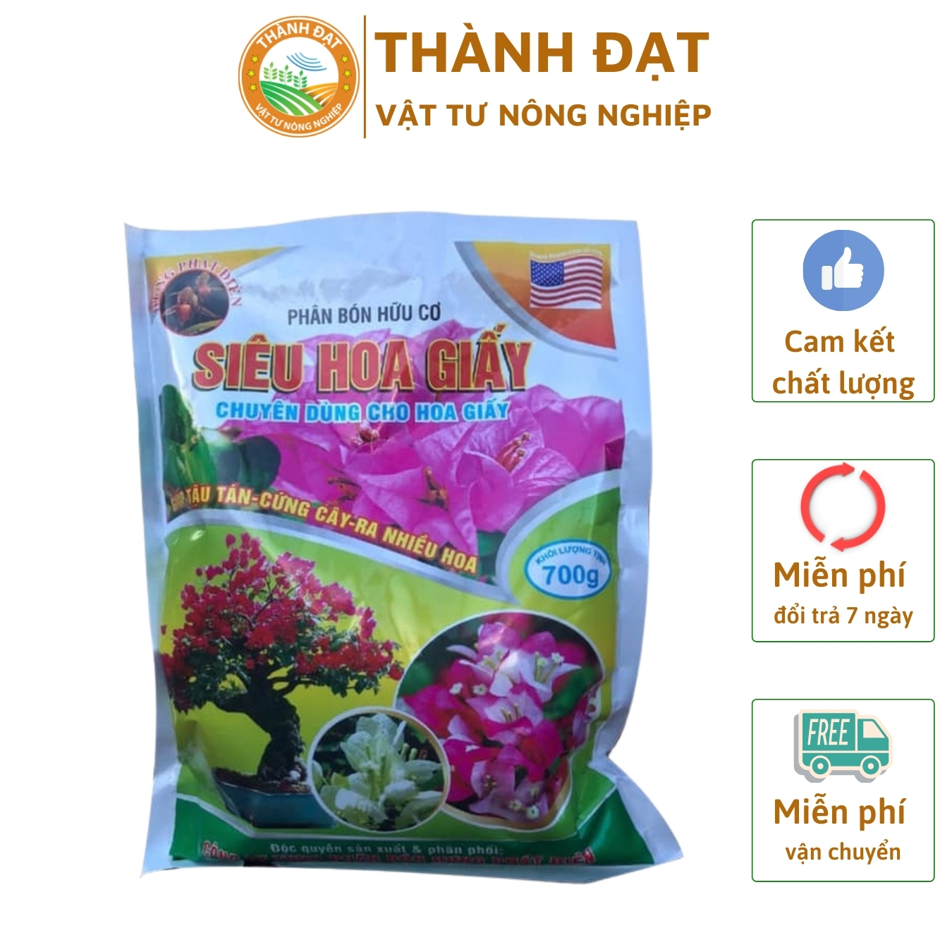 Phân bón hữu cơ SIÊU HOA GIẤY, phan bón chuyên dùng cho Hoa Giấy và Hoa Sứ, Cây cảnh gói 700g