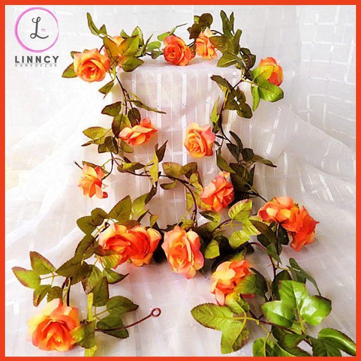 Hoa giả, dây hồng leo cao cấp 17 bông dài 2.2m nhà cửa, cửa hàng, văn phòng