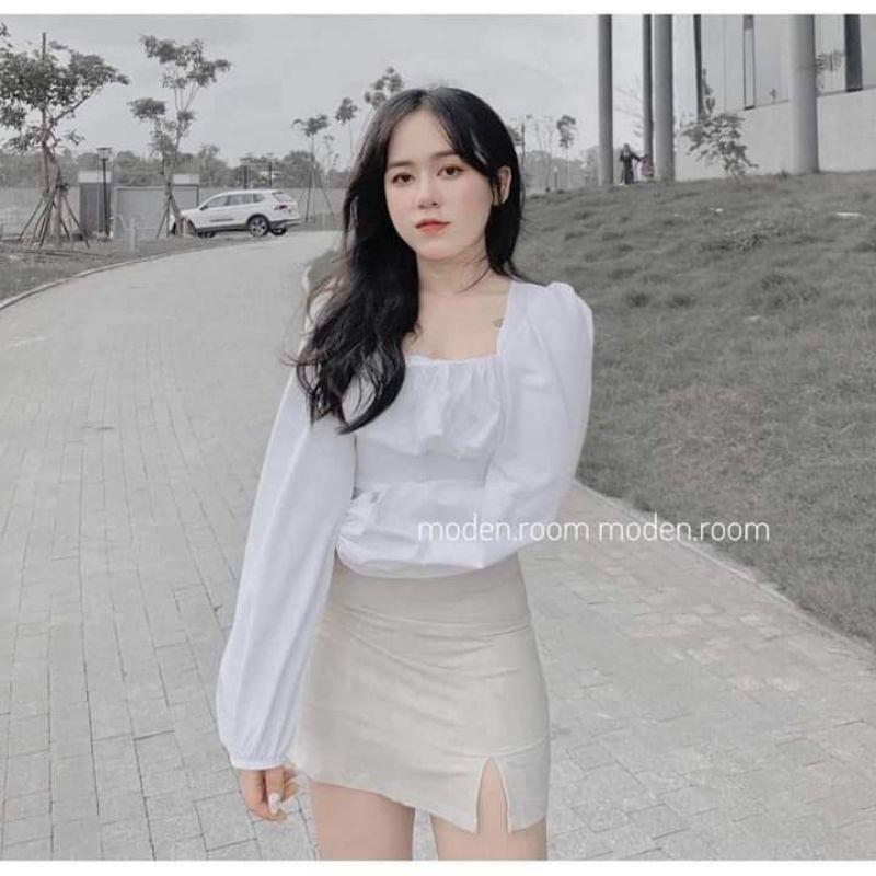 Áo tay phồng tiểu thư cột nơ sau lưng có mút ngực