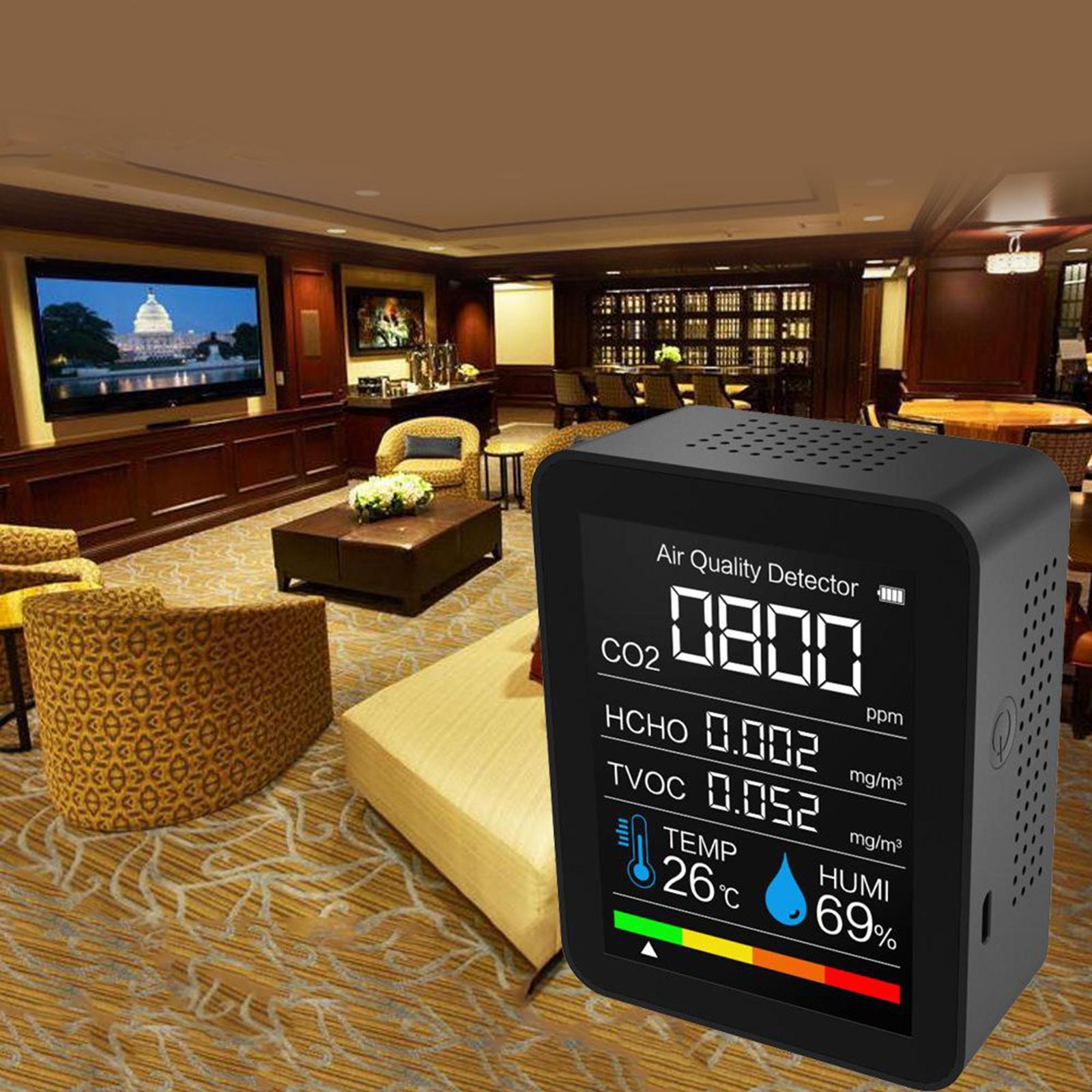 Portable CO2 Monitor 3 in 1 Humidity Gauge Air Quality Tester Black