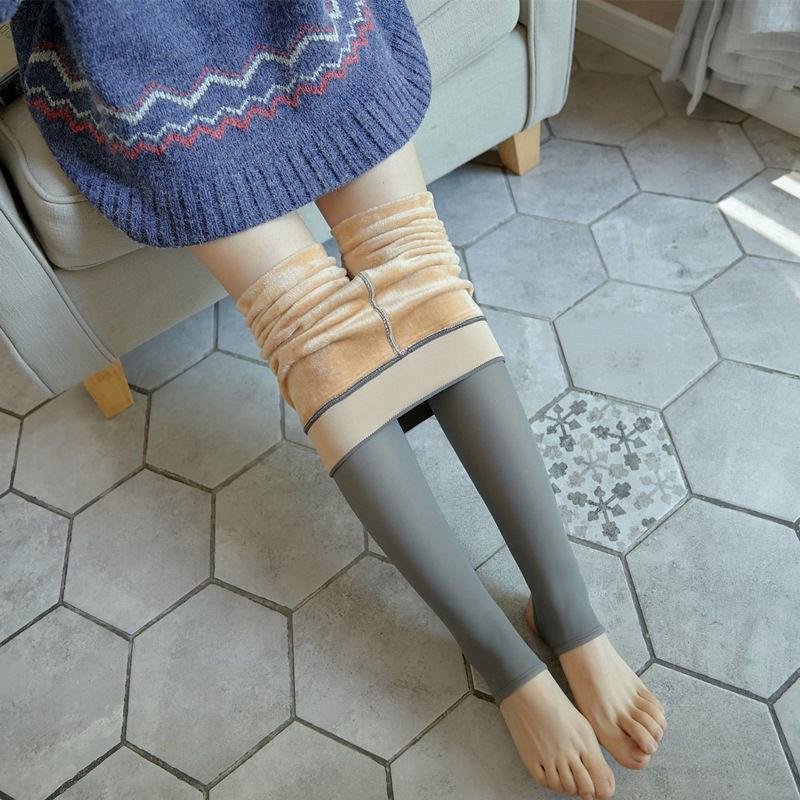 Quần tất 3D lót lông nữ màu khói có bàn đi thật chân sexy giữ ấm cơ thể mùa đông - quan tat 3D lot long