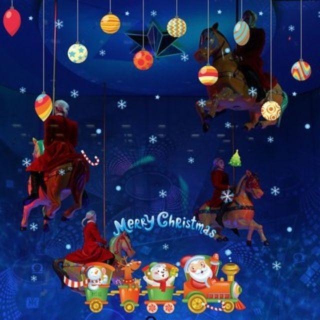 Decal dán tường trang trí Giáng sinh Ông Già Noel và những người bạn