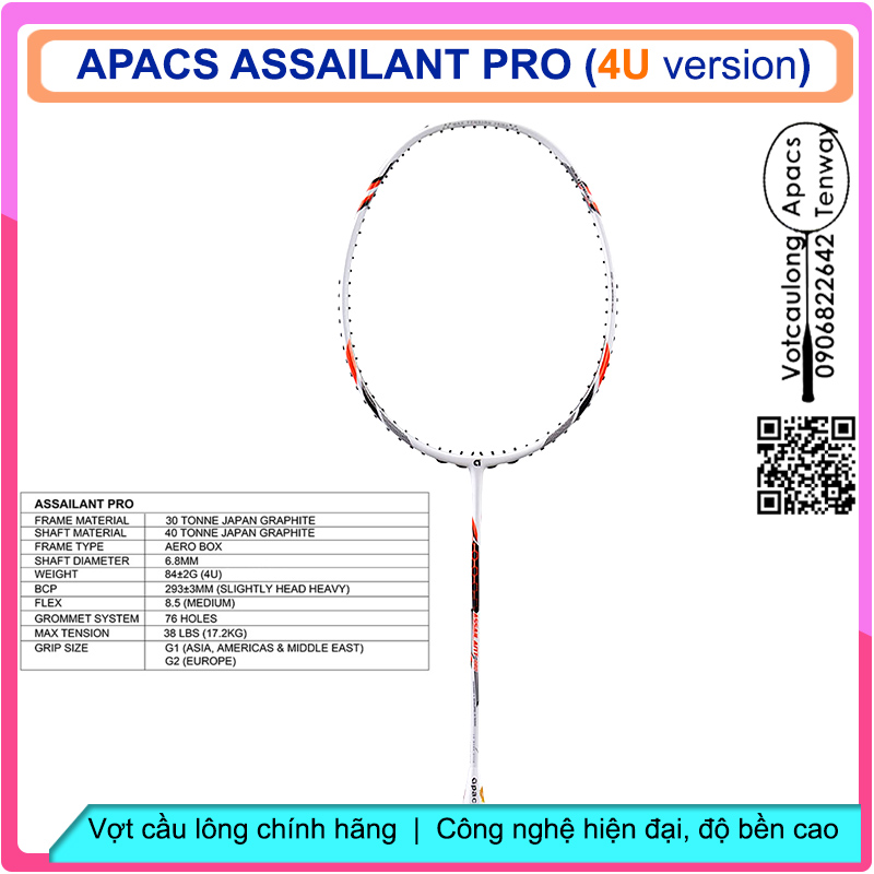 Vợt cầu lông Apacs Assailant Pro 4U – Vợt công nghệ cao, thân đũa chống cản gió, chuyên công cao cấp