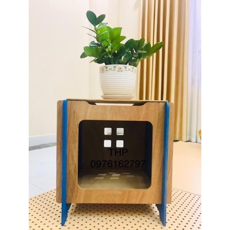 Nhà hộp vuông cho mèo, size L, gỗ Plywood thô chịu nước.