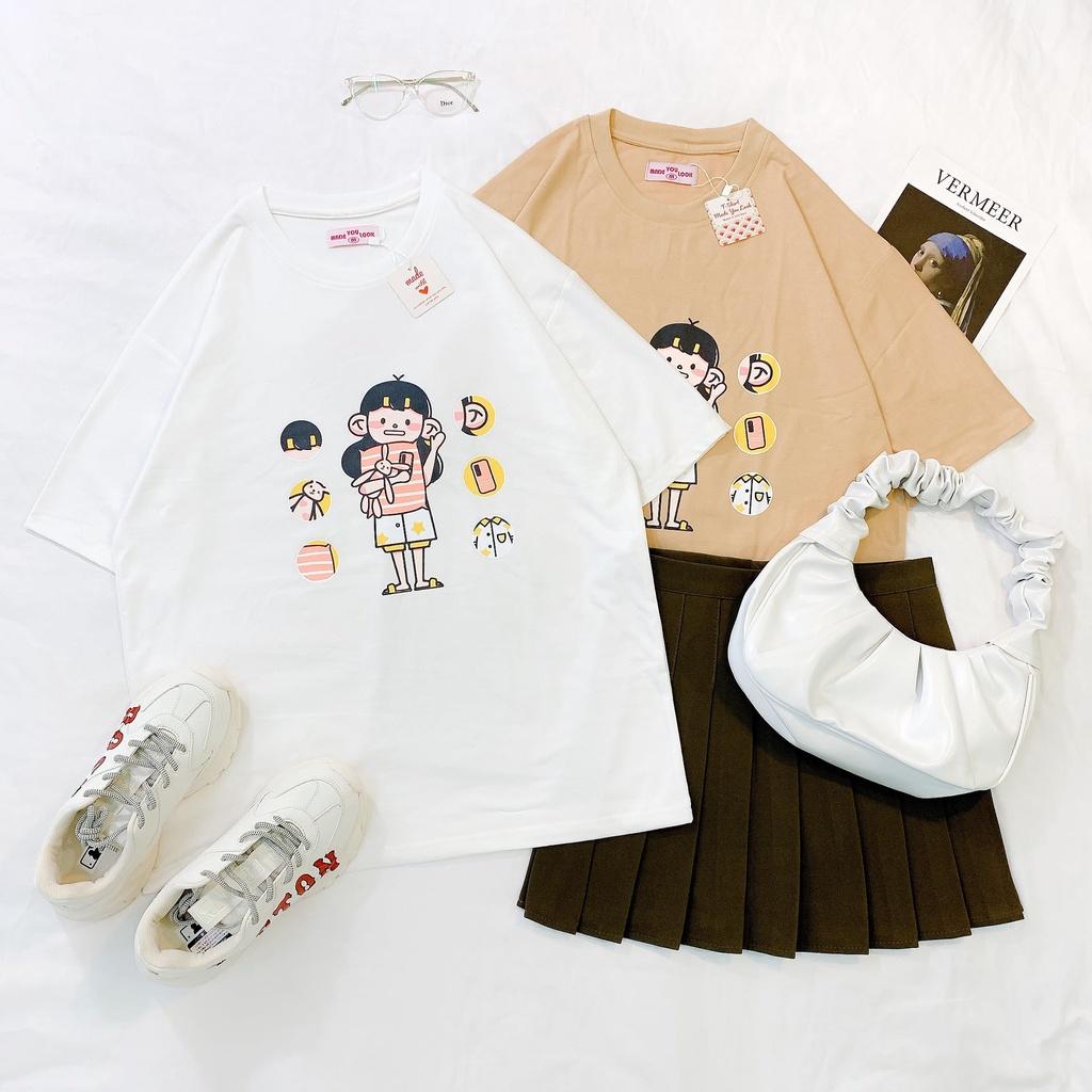 Áo thun tay lỡ Cô Bé Ôm Thỏ phông Unisex nam nữ tee oversize form rộng pull Ulzzang Streetwear Hàn Quốc vải mềm