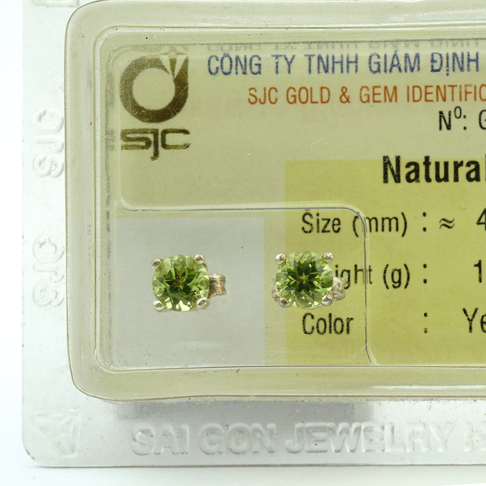 Bông tai nữ đá Peridot Ngọc Olivin tự nhiên mài giác tròn 5mm kiểm định