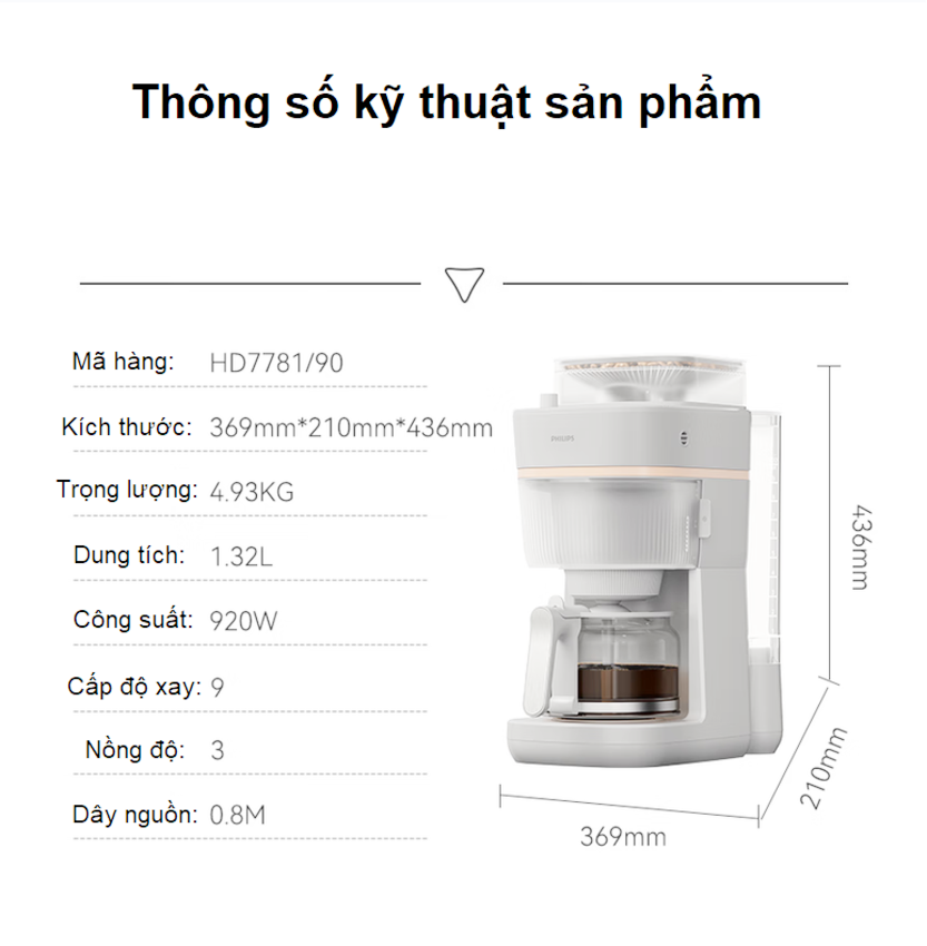Máy pha cà phê Drip nhỏ giọt thương hiệu Hà Lan cao cấp Philips Morgen HD7781/90 - Hàng nhập khẩu