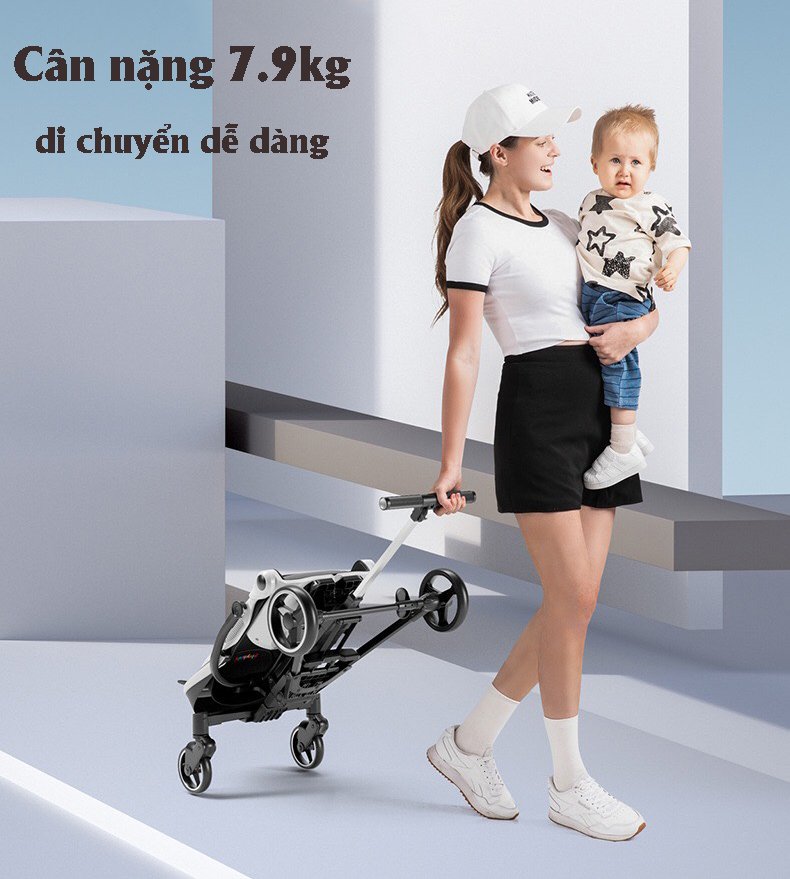 Xe đẩy du lịch gấp gọn 4 bánh 2 chiều 3 tư thế, ghế xoay 360 độ ngả 175 độ, dành cho bé 0 - 6 tuổi