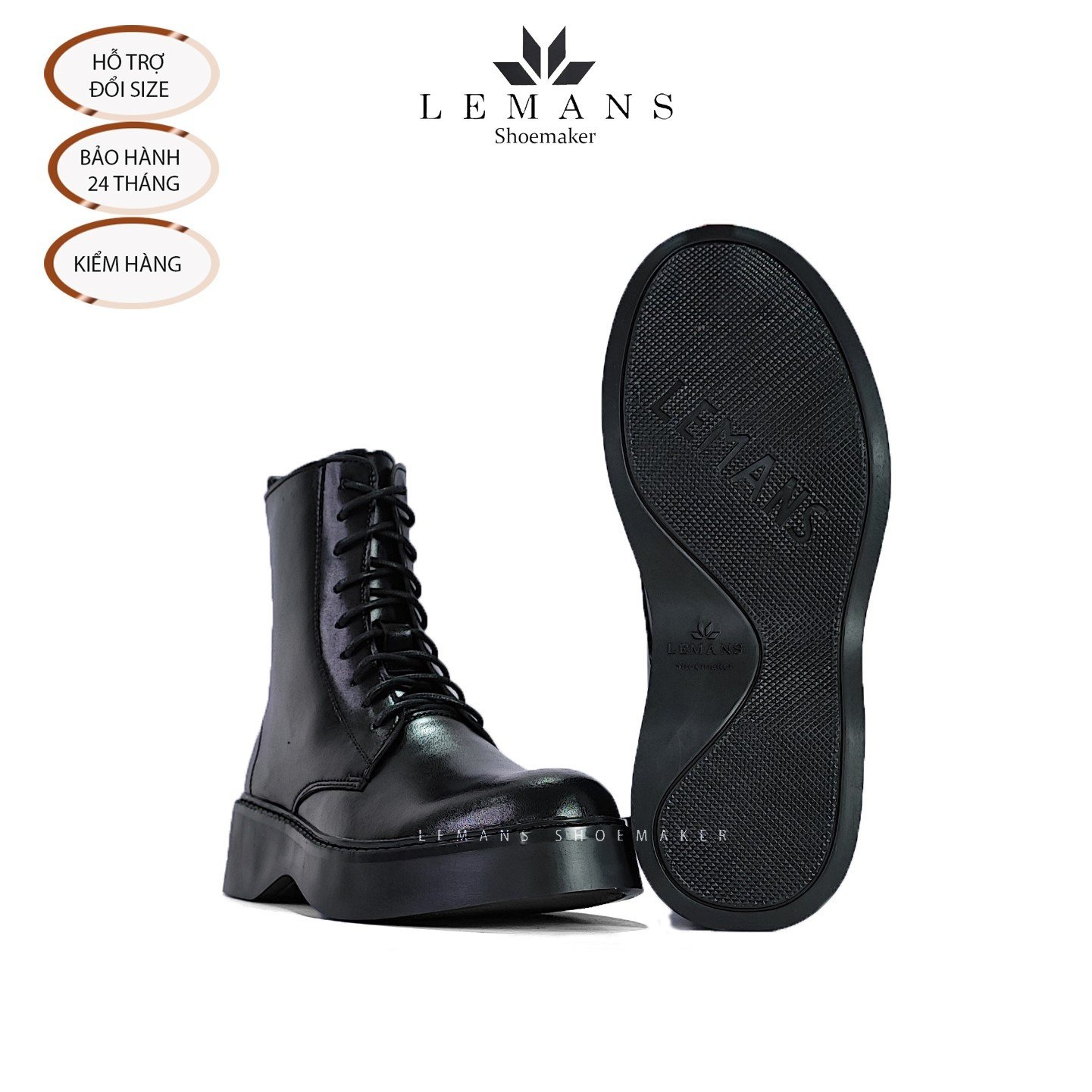 The Breakthrough Chunky COMBAT Boots Lemans - BST độc quyền, đế cao 6cm Full cao su nguyên khối Da bò nguyên tấm BH 24T