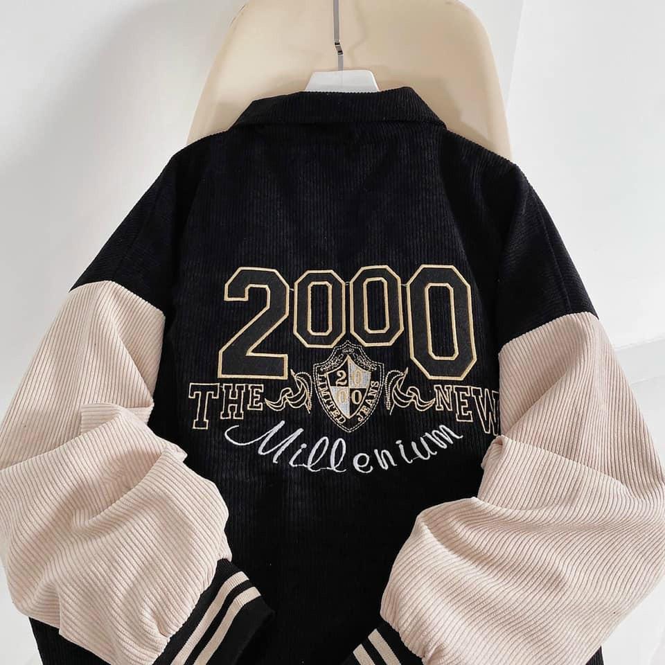 Áo varsity jacket Unisex Form rộng nhung tăm 2 lớp Hình thêu 100% Blue v4 Áo khoác bomber nam nữ 2000 Bóng chày ÁO KHOÁC NHUNG GÂN Thêu 2000