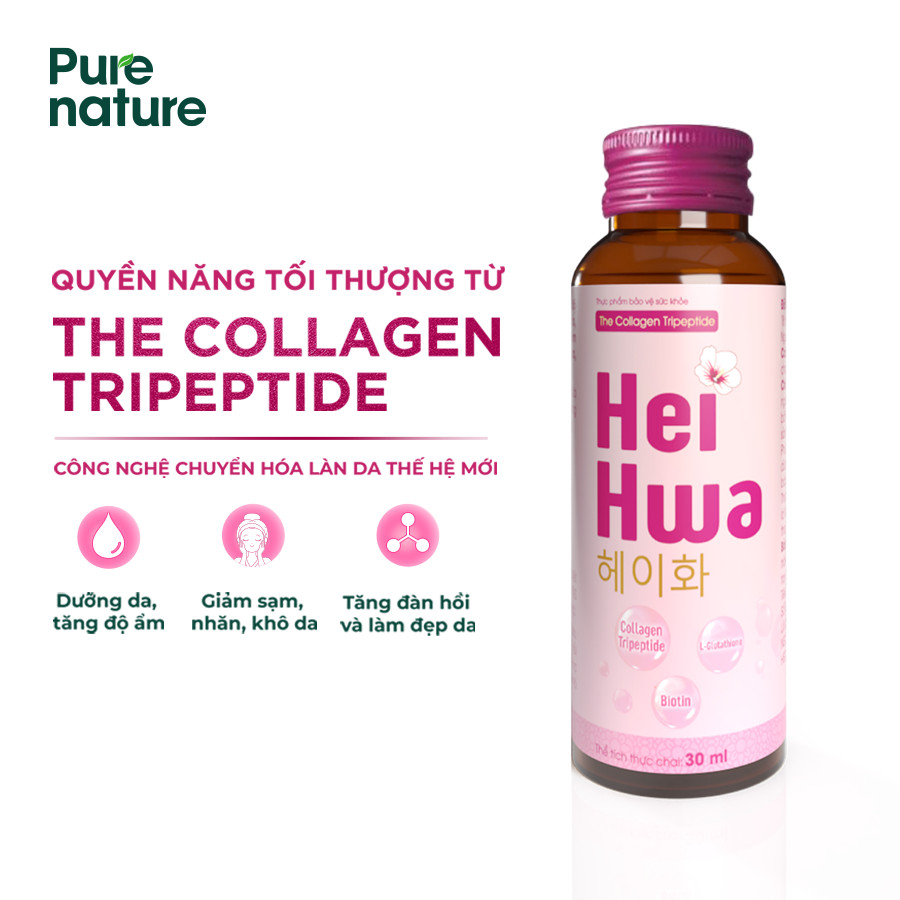 Collagen HeiHwa Dạng nước 1500mg Collagen Tripeptide, hấp thu nhanh giúp đẹp - Hộp 10 chai 30ML