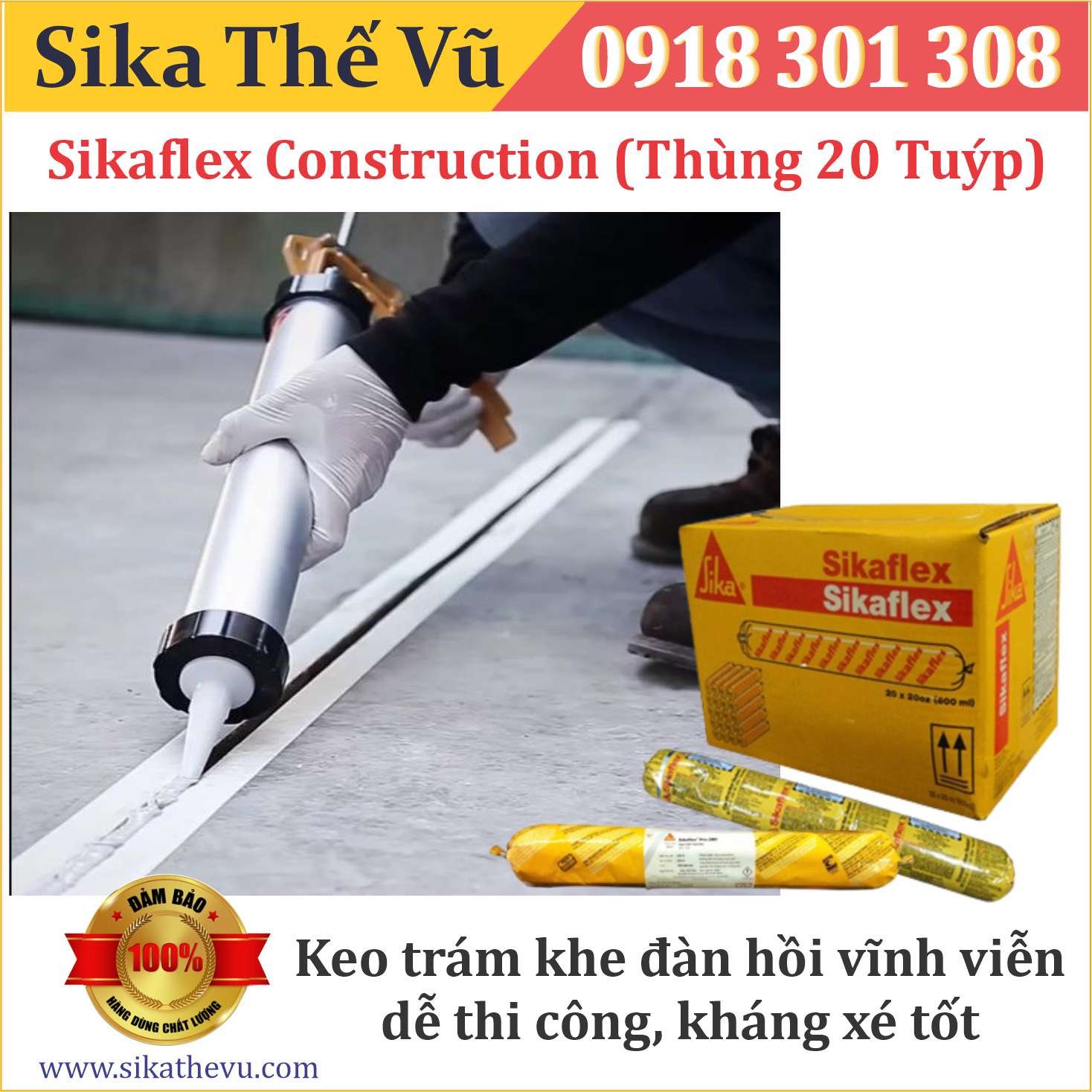 Combo thùng 20 tuýp keo trám khe đàn hồi vĩnh viễn, trám nứt cho tường và sàn - Sikaflex 140 Construction Grey (tuýp 600ml)